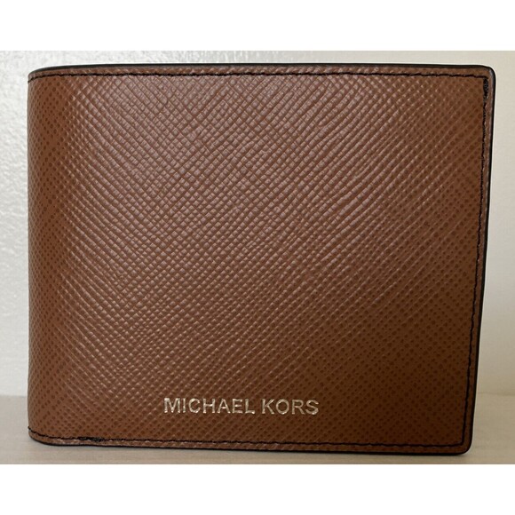 New Michael Kors Harrison Men's Billfold wallet with Passcase Leather Luggage - Picture 1 of 8